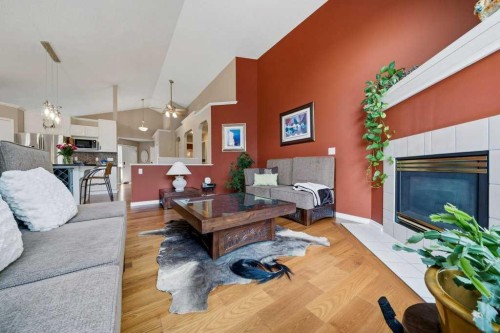 165 Douglasview Rise Se, Calgary, AB - Indoor Photo Showing Living Room With Fireplace