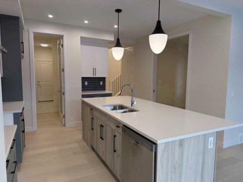 111 Sundown Crescent, Cochrane, AB - Indoor Photo Showing Kitchen With Double Sink